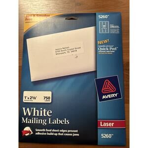 Avery Easy Peel Mailing Address Labels Laser 1" x 2-5/8" White 720qty 5260 Open